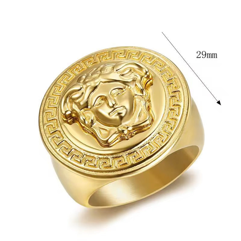 Men’s Ring Stainless Steel Medusa Great Wall Pattern Gold Color
