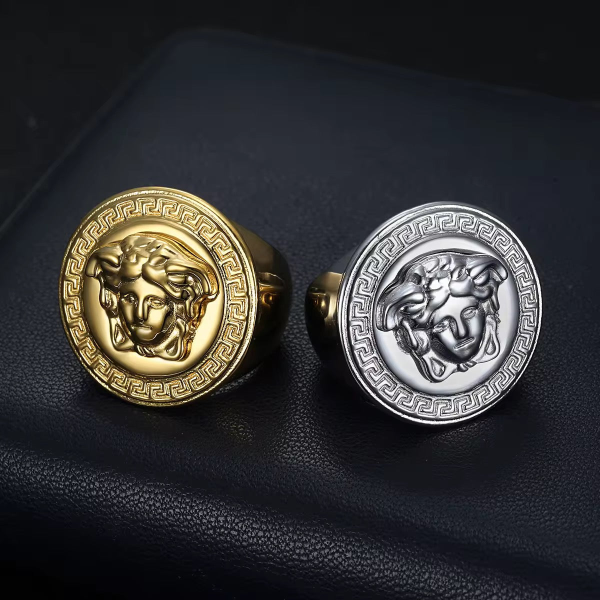 Men’s Ring Stainless Steel Medusa Great Wall Pattern Gold Color