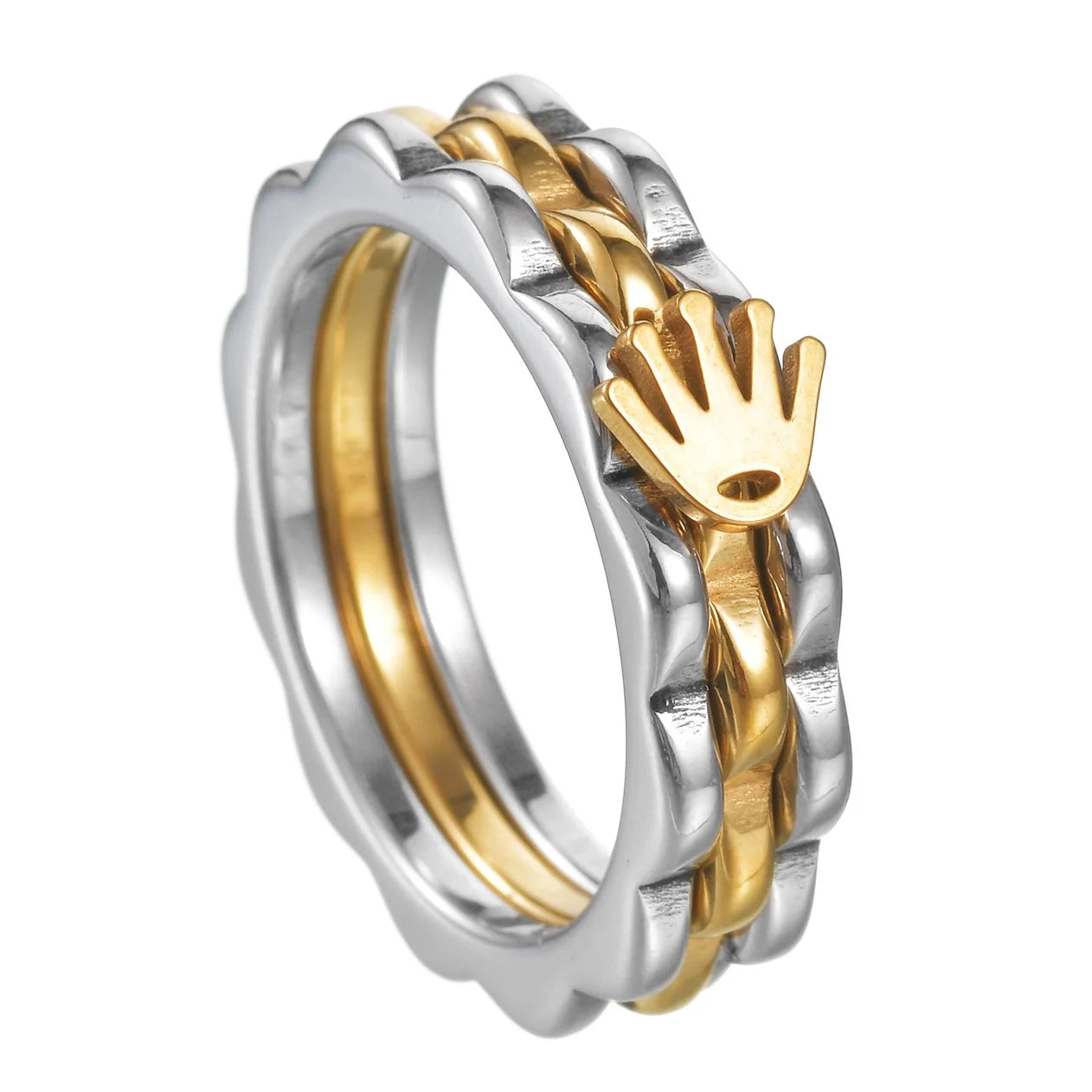 Crown Top Band 8mm Men Women Stainless Steel Rock Gear Ring Mechanical Wheel