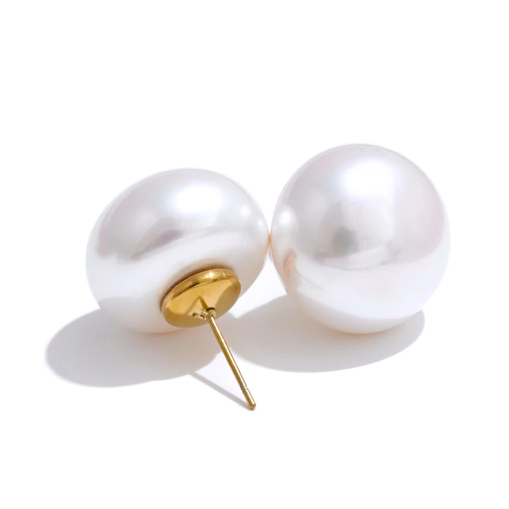 18/12mm Simulated Pearls Round Stud Earrings Versatile Stainless Steel