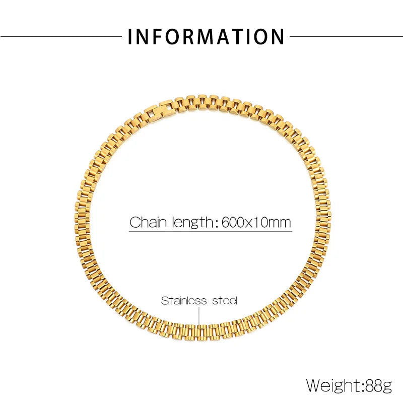 10mm Gold Men Vintage Watch Strap Stainless Steel Bracelet Ring