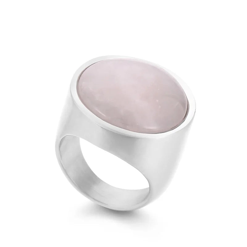 Colorful Glass Shell Pearl Large Rings for Women Men Gold Silver Color Stainless Steel