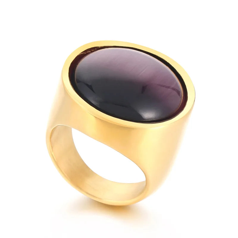 Colorful Glass Shell Pearl Large Rings for Women Men Gold Silver Color Stainless Steel