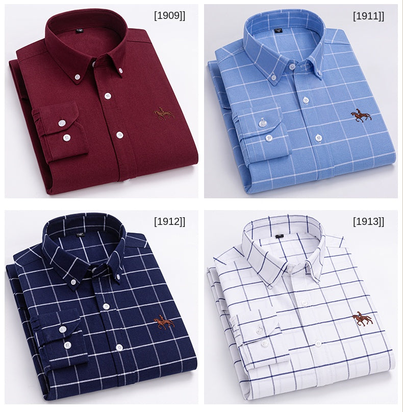 Embroidered Horse Shirts Streetwear Oversized Men Shirt Long Sleeve