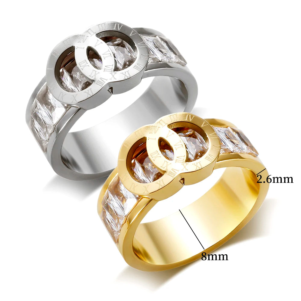 Cross Circle Roman Numerals Rings for Women Stainless Steel