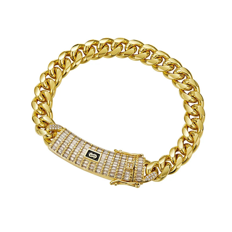 6-14mm Silver Color Stainless Steel Cuban Miami Chains Necklaces Bracelet CZ Zircon