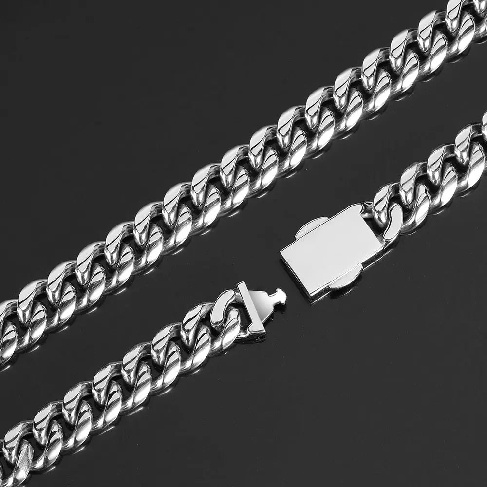 12mm Stainless Steel Homme Cadena Miami Cuban Link Chain Men Rapper Rock Necklace