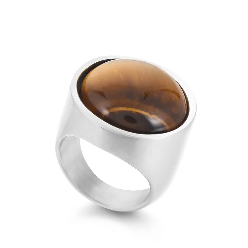 Colorful Glass Shell Pearl Large Rings for Women Men Gold Silver Color Stainless Steel