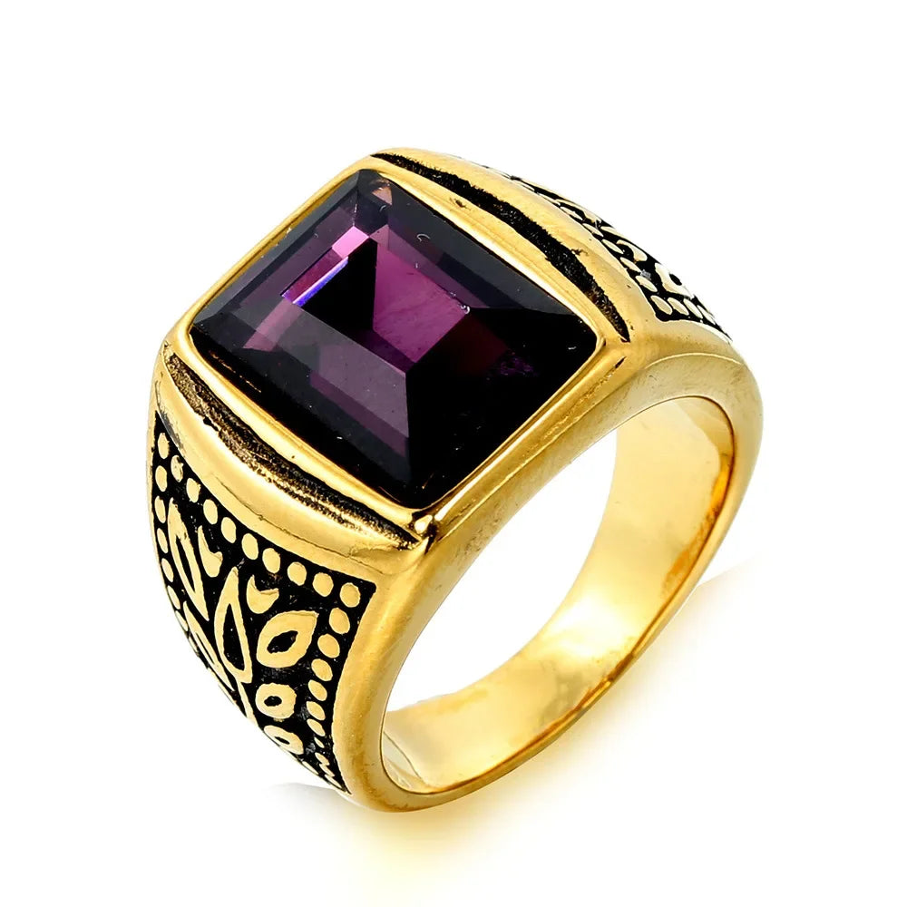 Never Fade Stone Rings Men Hip Hop Pattern Stainless Steel