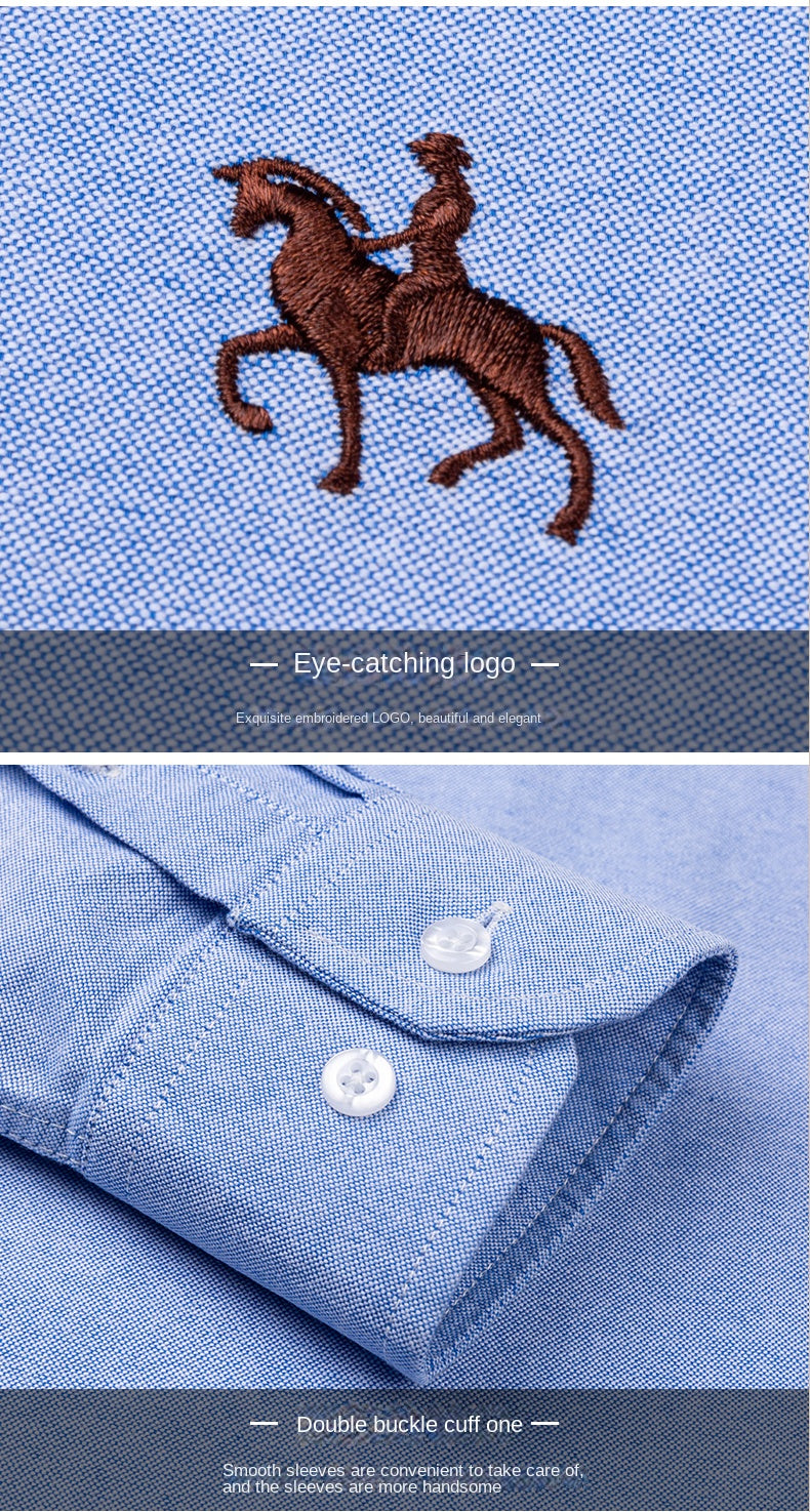 Embroidered Horse Shirts Streetwear Oversized Men Shirt Long Sleeve