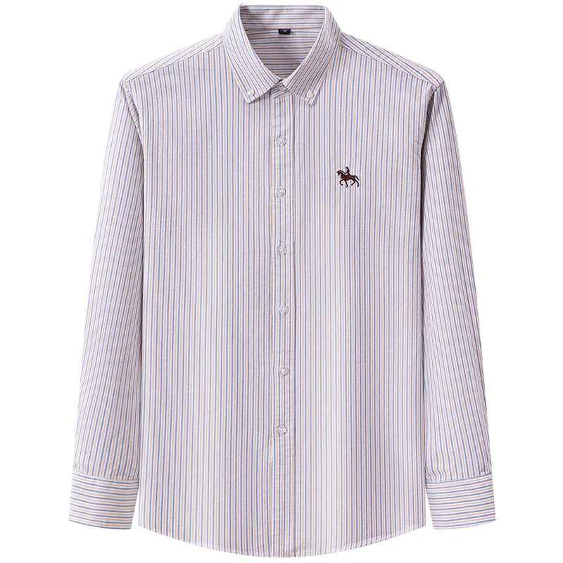 Embroidered Horse Shirts Streetwear Oversized Men Shirt Long Sleeve