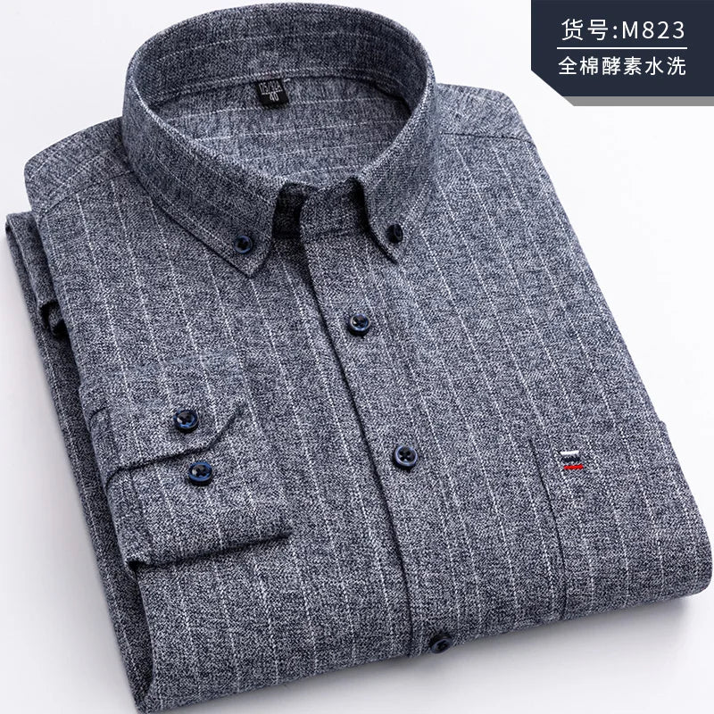 Pure Cotton Men's Plaid Shirt Long Sleeve Regular Fit Men