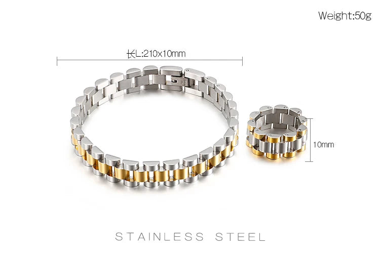 10mm Gold Men Vintage Watch Strap Stainless Steel Bracelet Ring