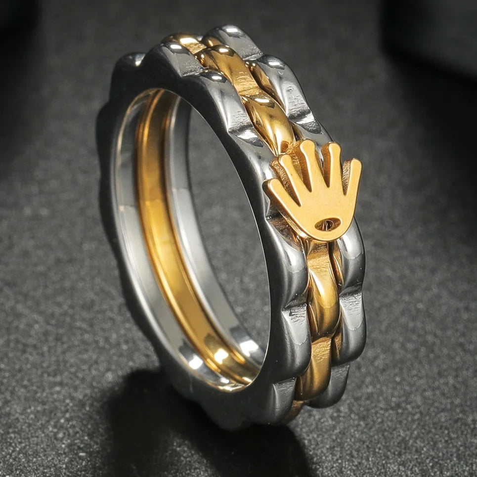 Crown Top Band 8mm Men Women Stainless Steel Rock Gear Ring Mechanical Wheel