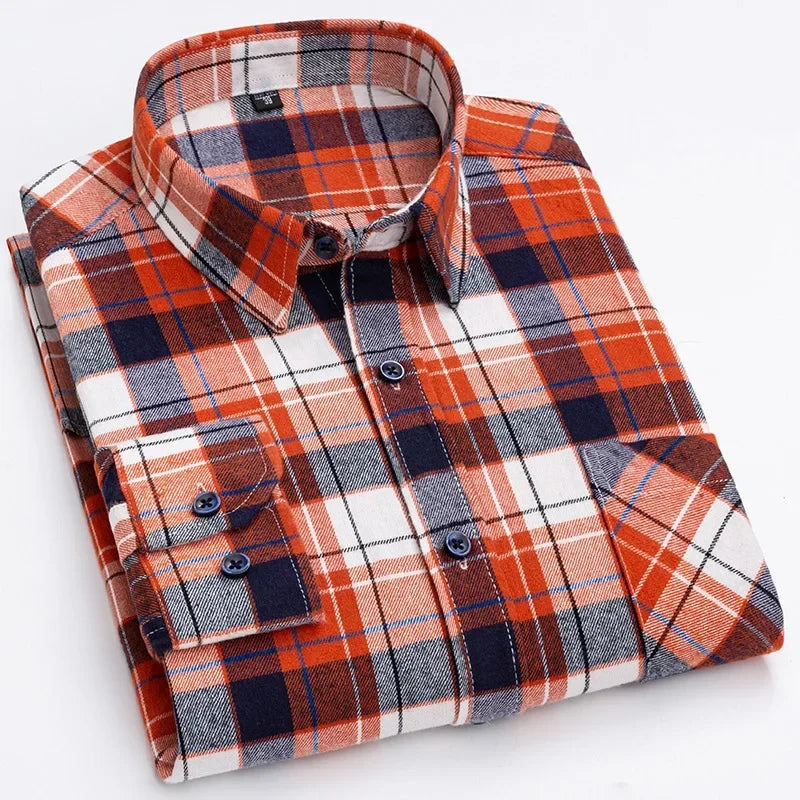 Pure Cotton Men's Plaid Shirt Long Sleeve Regular Fit Men