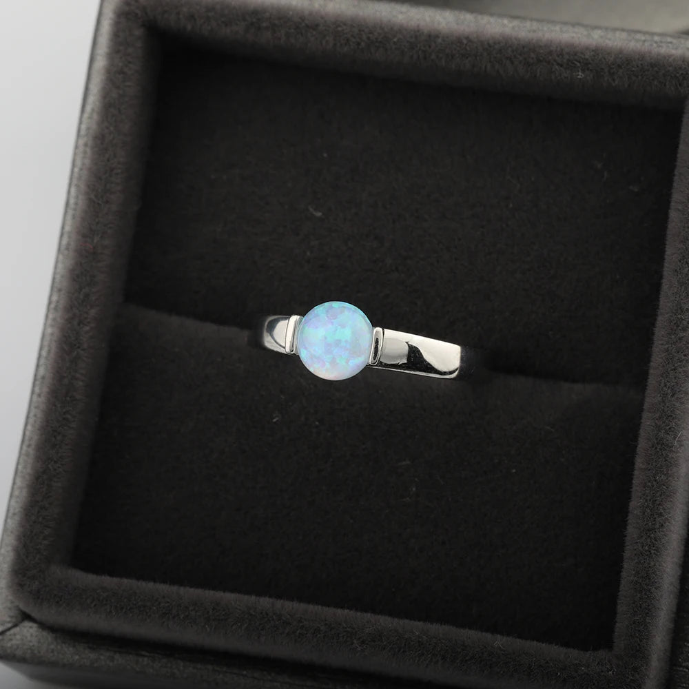 6*6mm Artificial Australian Opal Ring Fine Jewelry Rings for Women Anniversary Gift 316L Stainless Steel
