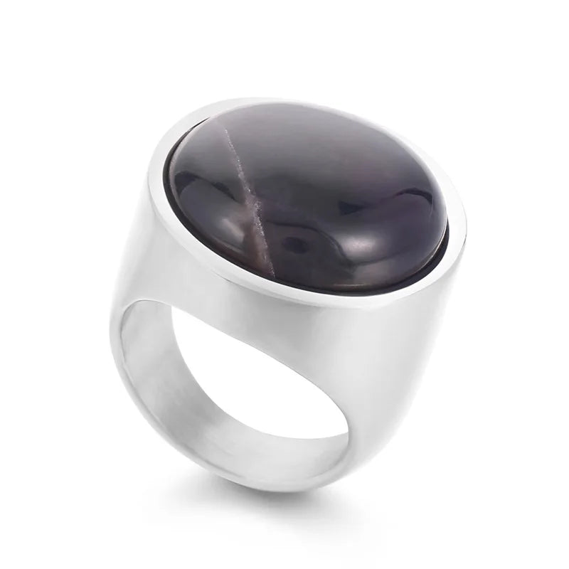Colorful Glass Shell Pearl Large Rings for Women Men Gold Silver Color Stainless Steel