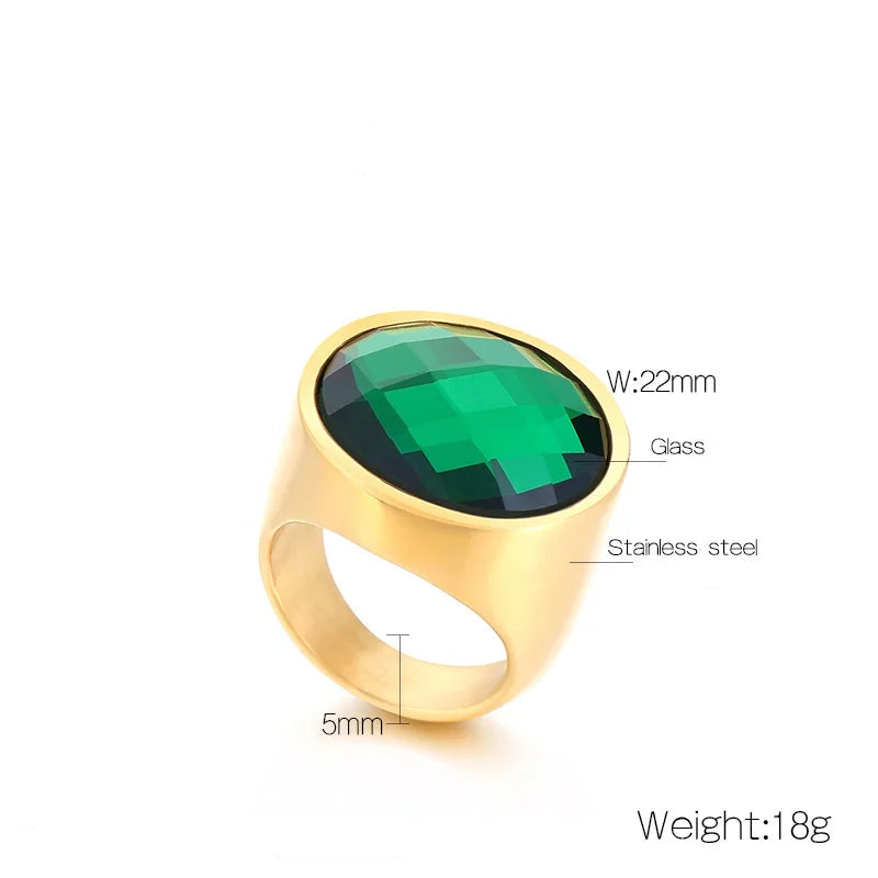 Colorful Glass Shell Pearl Large Rings for Women Men Gold Silver Color Stainless Steel