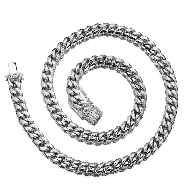 Stainless Steel Bracelet Cuban Miami CZ Zircon Gold Silver