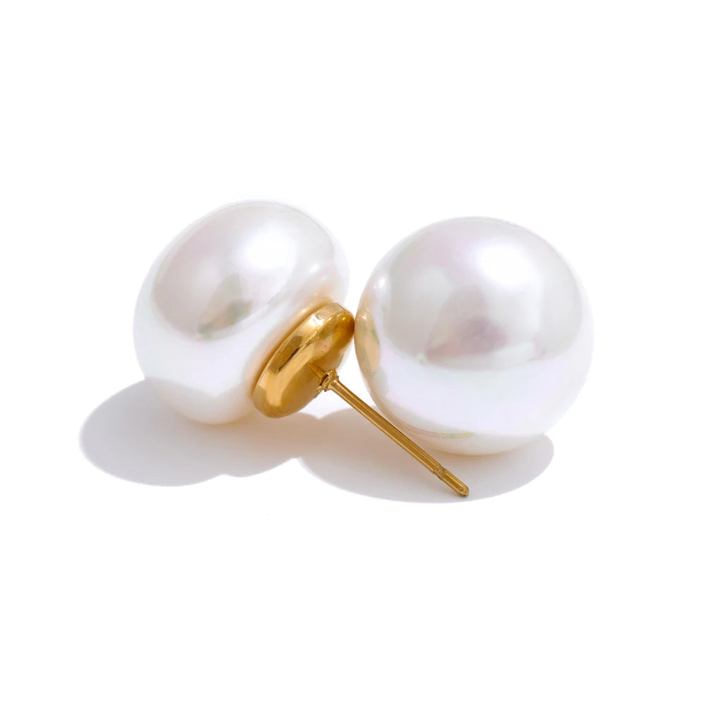 18/12mm Simulated Pearls Round Stud Earrings Versatile Stainless Steel