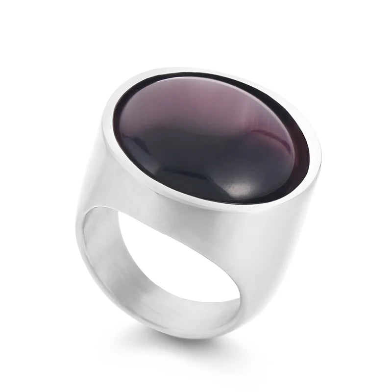 Colorful Glass Shell Pearl Large Rings for Women Men Gold Silver Color Stainless Steel