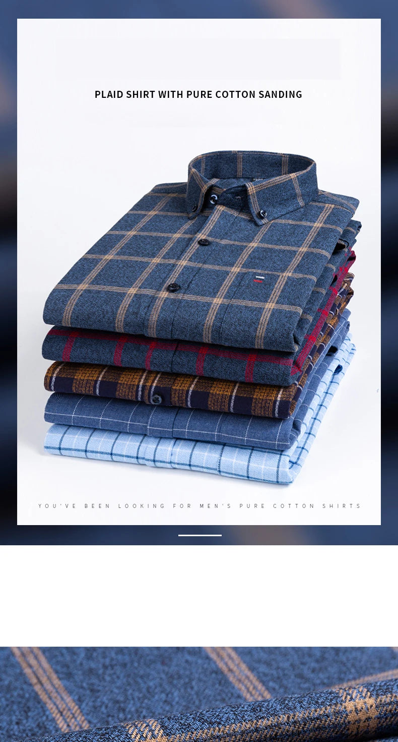 Pure Cotton Men's Plaid Shirt Long Sleeve Regular Fit Men