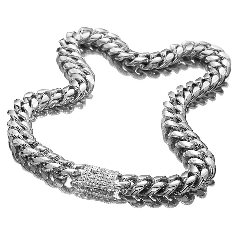 Stainless Steel Bracelet Cuban Miami CZ Zircon Gold Silver