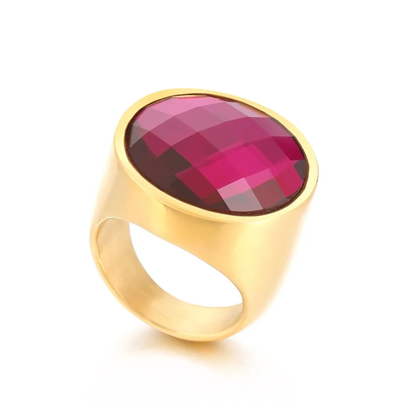 Colorful Glass Shell Pearl Large Rings for Women Men Gold Silver Color Stainless Steel