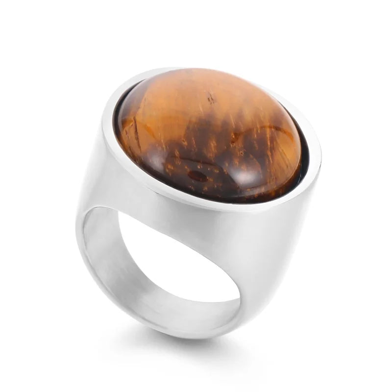 Colorful Glass Shell Pearl Large Rings for Women Men Gold Silver Color Stainless Steel