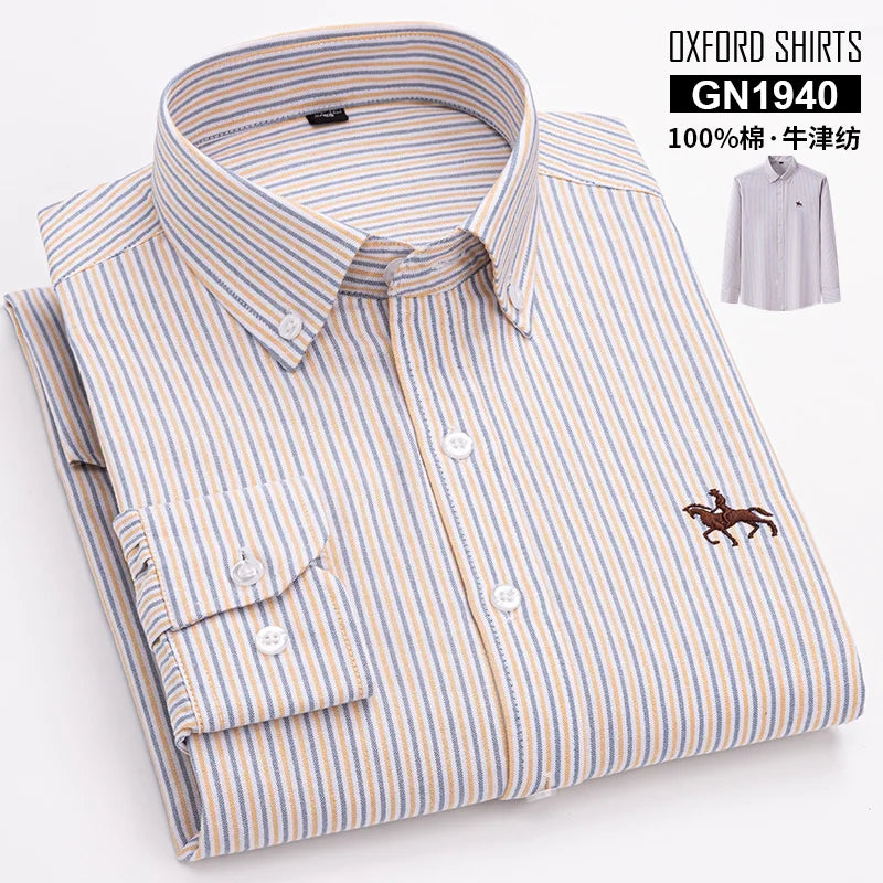 Embroidered Horse Shirts Streetwear Oversized Men Shirt Long Sleeve