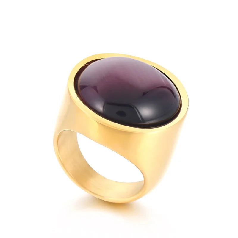 Colorful Glass Shell Pearl Large Rings for Women Men Gold Silver Color Stainless Steel