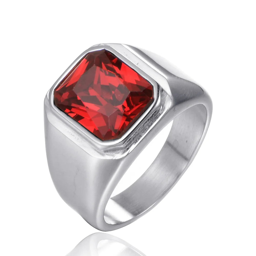 Gemstone Rings for Men Women Boy Stainless Steel