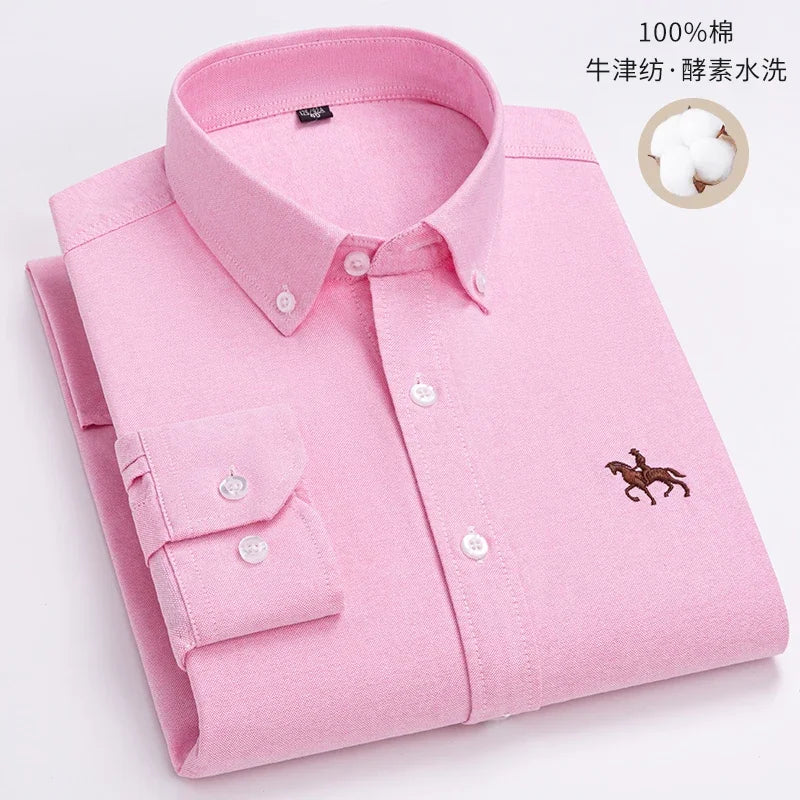 Embroidered Horse Shirts Streetwear Oversized Men Shirt Long Sleeve