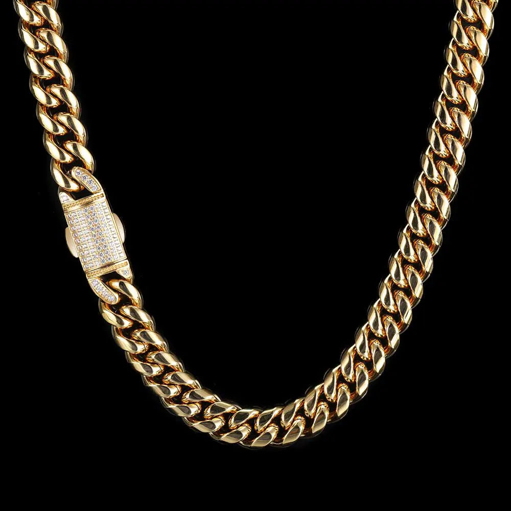 12mm Stainless Steel Homme Cadena Miami Cuban Link Chain Men Rapper Rock Necklace