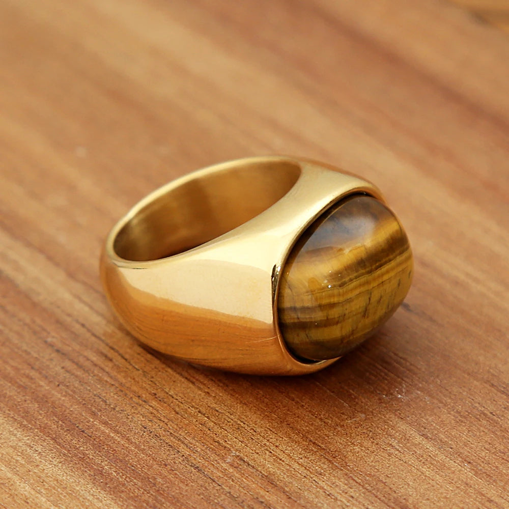 Golden Color Tiger Eye Brown Stones Rings Stainless Steel
