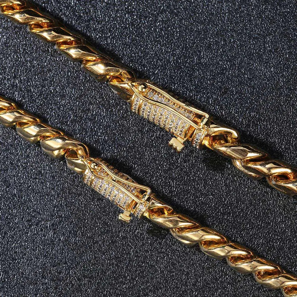 6-16mm Iced Clasp Cuban Link Chain Miami Stainless Steel Necklace Gold Color
