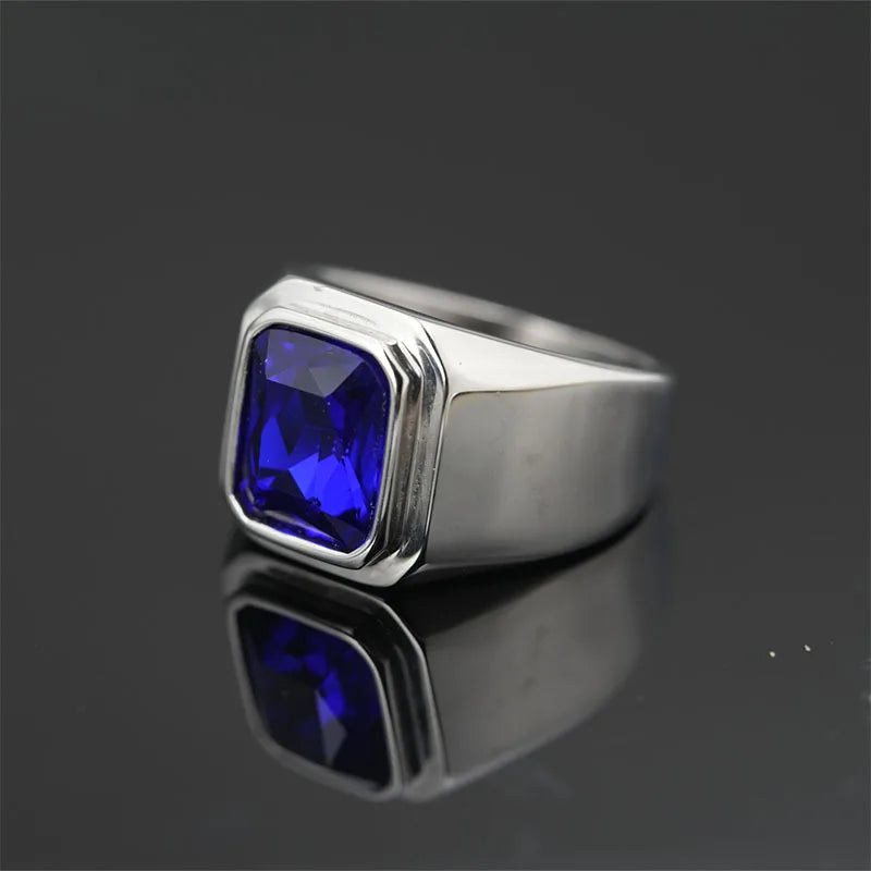 Gemstone Rings for Men Women Boy Stainless Steel
