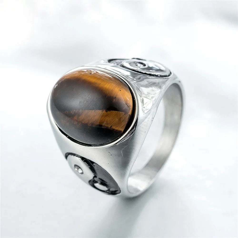 316L Stainless Steel With Tiger Eye Stone Ring For Men Women