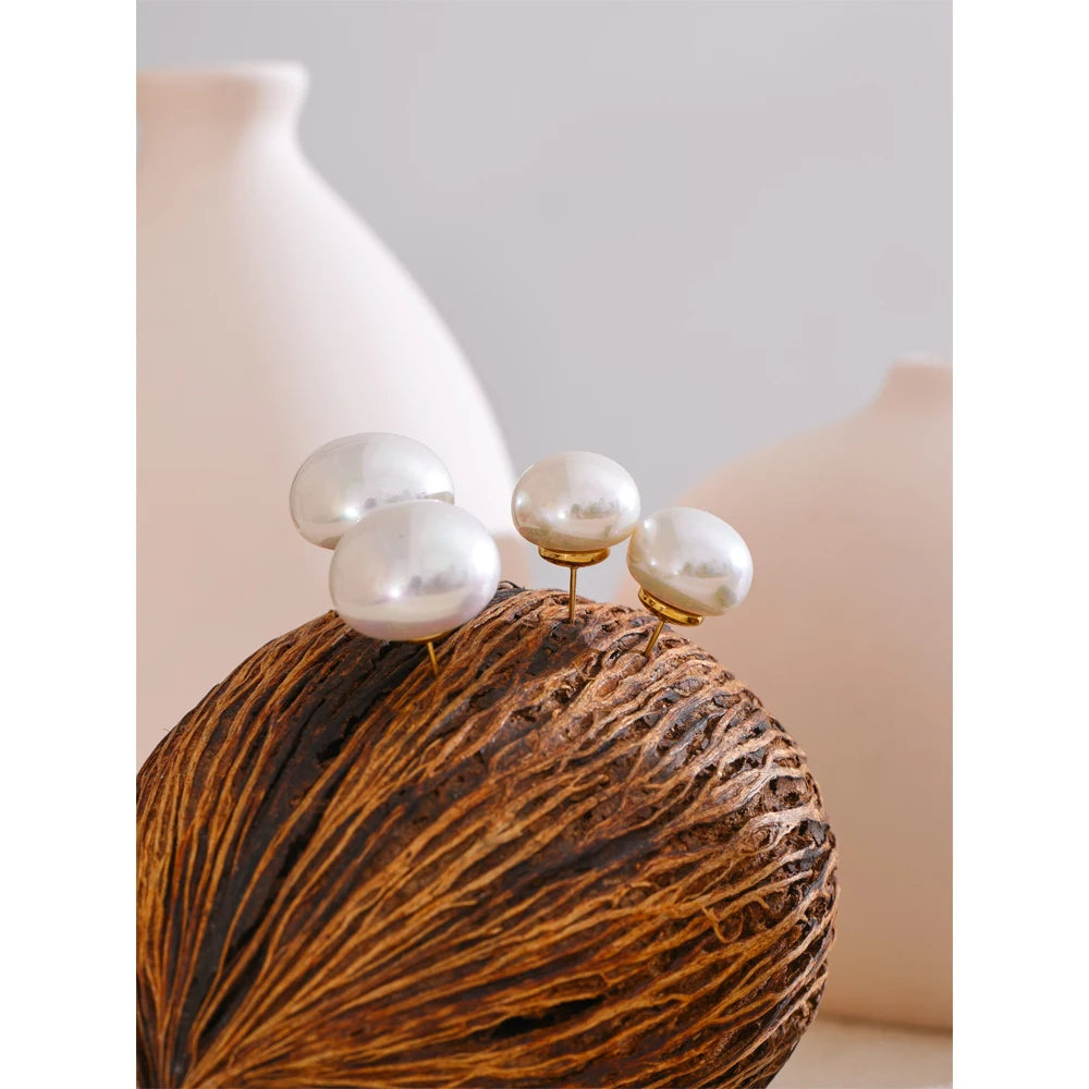 18/12mm Simulated Pearls Round Stud Earrings Versatile Stainless Steel