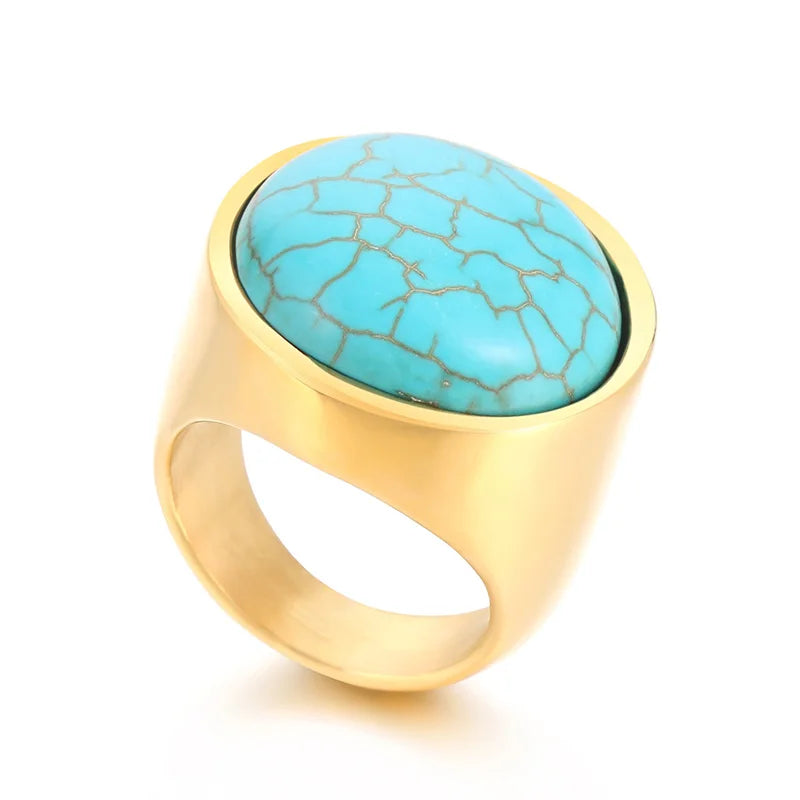 Colorful Glass Shell Pearl Large Rings for Women Men Gold Silver Color Stainless Steel