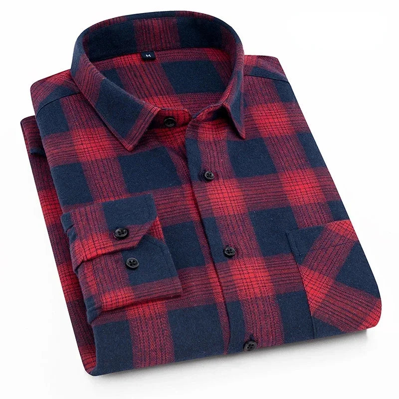 Pure Cotton Men's Plaid Shirt Long Sleeve Regular Fit Men