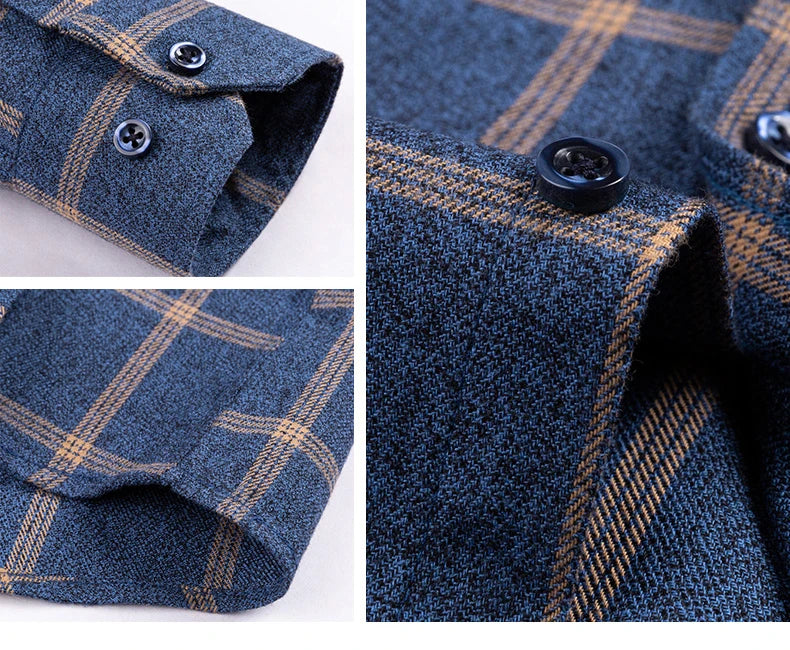 Pure Cotton Men's Plaid Shirt Long Sleeve Regular Fit Men
