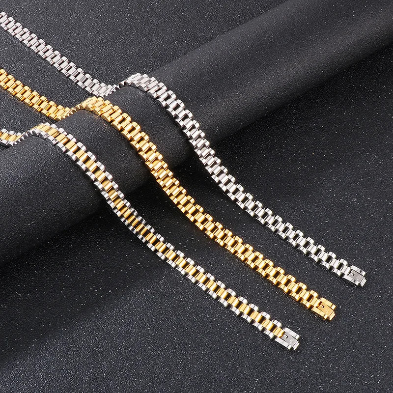 10mm Gold Men Vintage Watch Strap Stainless Steel Bracelet Ring