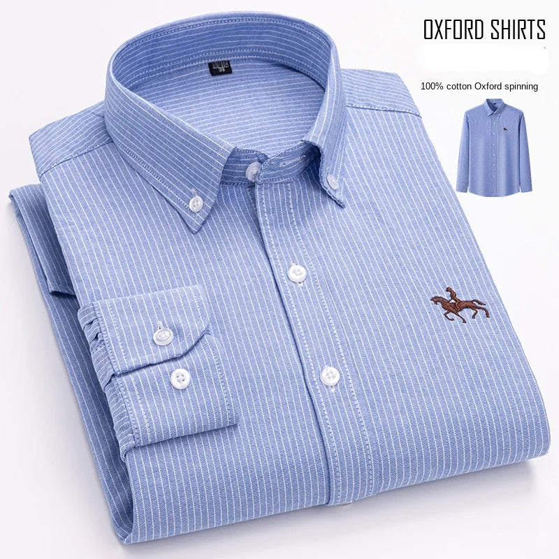 Embroidered Horse Shirts Streetwear Oversized Men Shirt Long Sleeve