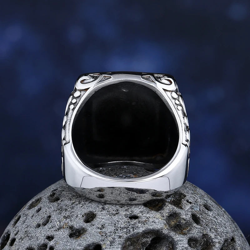 Stainless Steel Tiger Eye Stone Ring With Pattern Anels