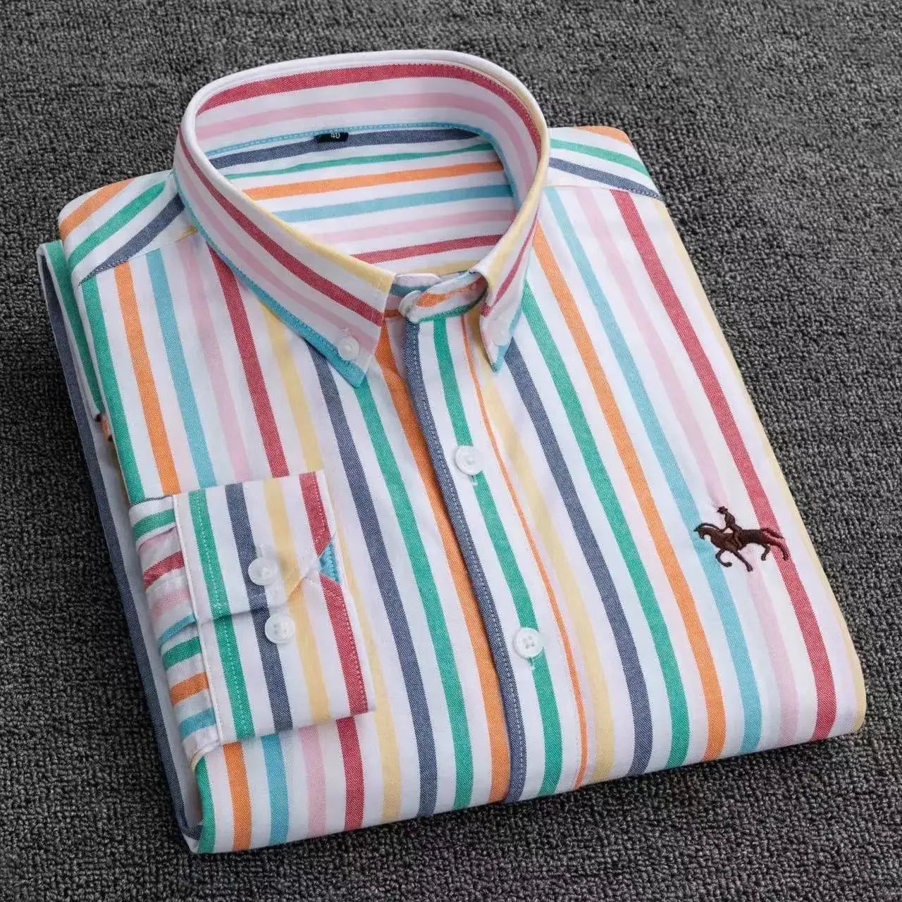 Embroidered Horse Shirts Streetwear Oversized Men Shirt Long Sleeve