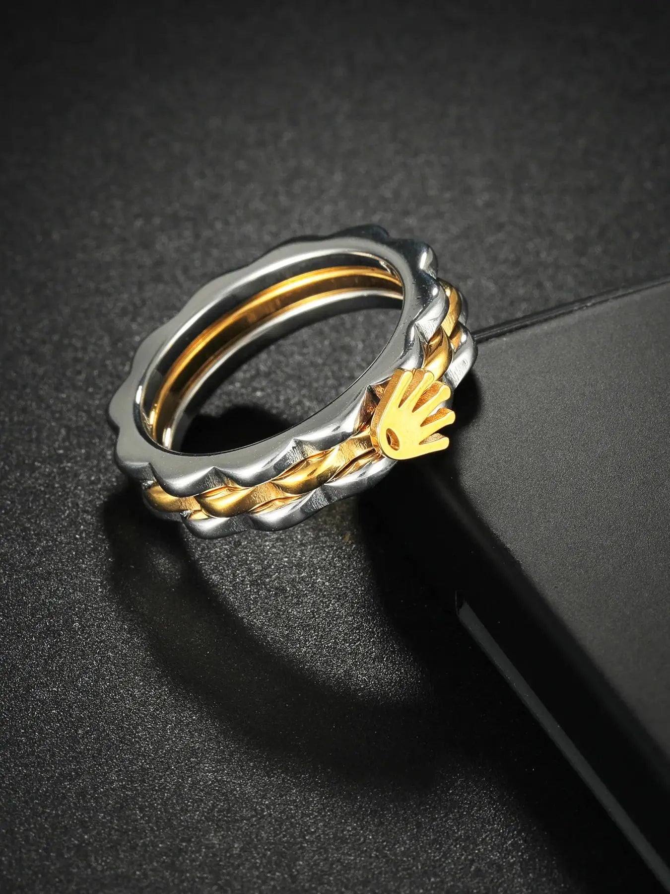 Crown Top Band 8mm Men Women Stainless Steel Rock Gear Ring Mechanical Wheel