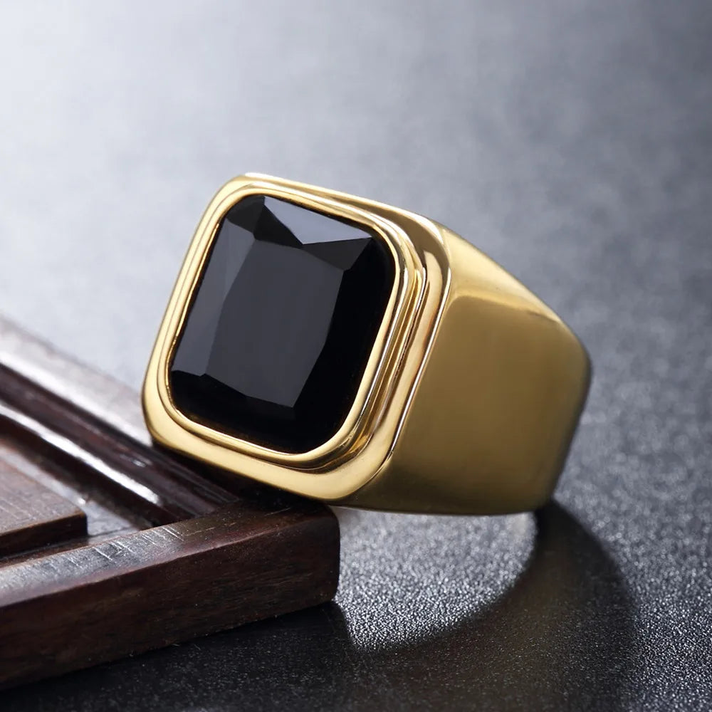 Gemstone Rings for Men Women Boy Stainless Steel