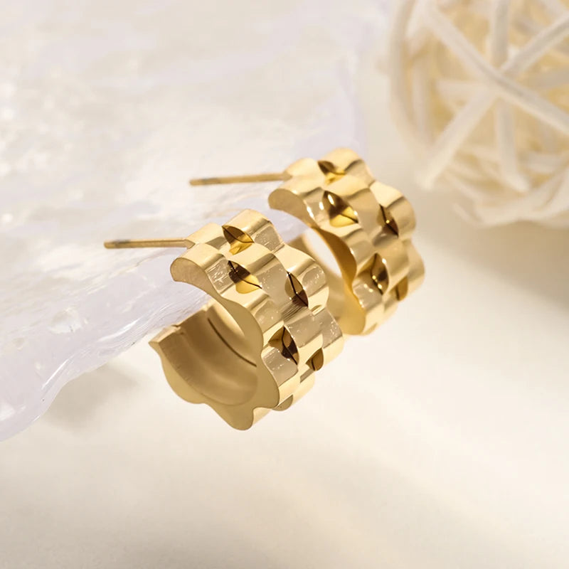 Creativity Wide Band C Wave Stud Stainless Steel Earrings for Women