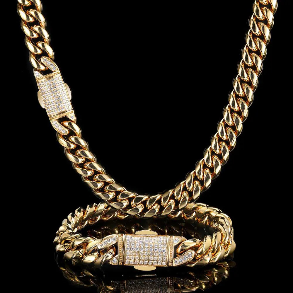 12mm Stainless Steel Homme Cadena Miami Cuban Link Chain Men Rapper Rock Necklace